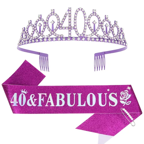Miniatura 28 de Casoty Juego de diadema y tiara de 40 y fabuloso, oro rosa, para decoraciones de cumpleaños de 40 años, regalos para mujeres, decoraciones de fiesta
