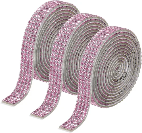Miniatura 10 de MECCANIXITY 3 rollos de cinta de diamantes de imitación autoadhesiva de 3 yardas y 0.315 in para proyectos de artes y manualidades, pasteles de Beige