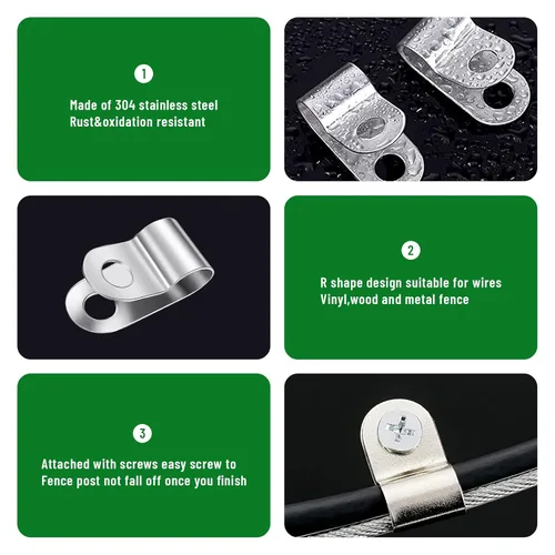 Miniatura 5 de Abrazaderas de alambre para cercas agrícolas, clips de alambre de acero inoxidable con tornillos, clips de valla de vinilo para árbol de Navidad