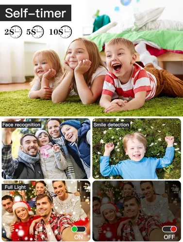 Miniatura 6 de Cámara digital mejorada, 56MP FHD 1080P para niños con zoom 16x anti-sacudida, tarjeta TF de 32GB, dos baterías, cordón, compacta pequeña para niños