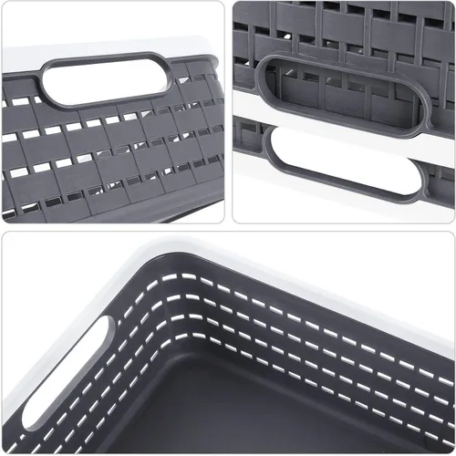 Miniatura 3 de CertBuy Paquete de 3 cestas de almacenamiento de plástico de 14 x 10 x 4.5 pulgadas, contenedores de almacenamiento grandes de tejido con asa