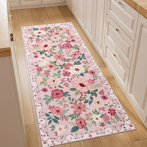 Miniatura 29 de DUKINO Alfombra de área de 6 x 9 pies, alfombra floral para sala de estar, ligera, antideslizante, lavable, alfombra de interior de pelo bajo