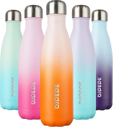 Miniatura 118 de BJPKPK Botellas de agua de acero inoxidable con aislamiento de 17 onzas, mantiene el frío y el calor, brillante oro rosa Oro rosa brillante