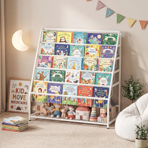 Miniatura 5 de JAQ Estantería infantil para niños pequeños, estante de exhibición de libros de 4 niveles orientado hacia adelante para guardería, sala