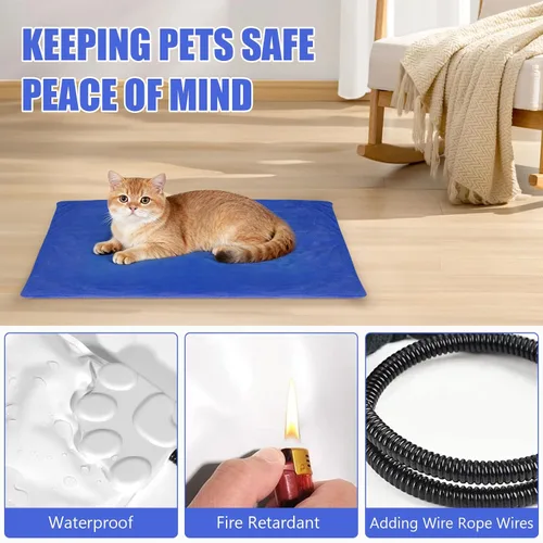 Miniatura 5 de RIOGOO Almohadilla térmica para mascotas, almohadilla térmica eléctrica para perros y gatos con temporizador, manta térmica para perros con 6 Azul