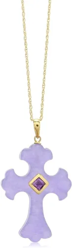 Miniatura 3 de Colgante de cruz de jade de oro amarillo de 14 quilates con piedras preciosas cadena de 17 pulgadas incluida