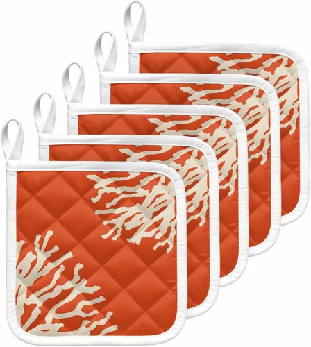 Miniatura 12 de Juego de 2 soportes para ollas de coral oceánico para cocina, platos para horno, almohadillas a prueba de calor con lazo para colgar, agarraderas
