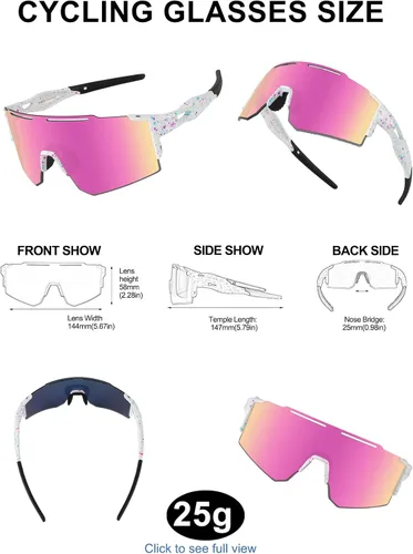 Miniatura 6 de OULAIQI Gafas de sol de ciclismo, polarizadas, para hombres y mujeres, con 1 lente o 3 lentes intercambiables, gafas de béisbol Rosa