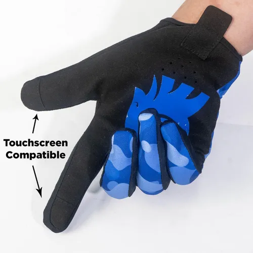Miniatura 2 de Guante de ciclismo de montaña, camuflaje azul, ciclismo, motocross, MTB, BMX, dedo completo, transpirable, ligero, pantalla táctil
