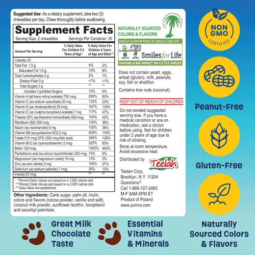 Miniatura 5 de YUM-V'S - Osos de chocolate masticables multivitamínicos para niños - Suplemento multivitamínico para niños - 16 vitaminas y minerales - Vitaminas