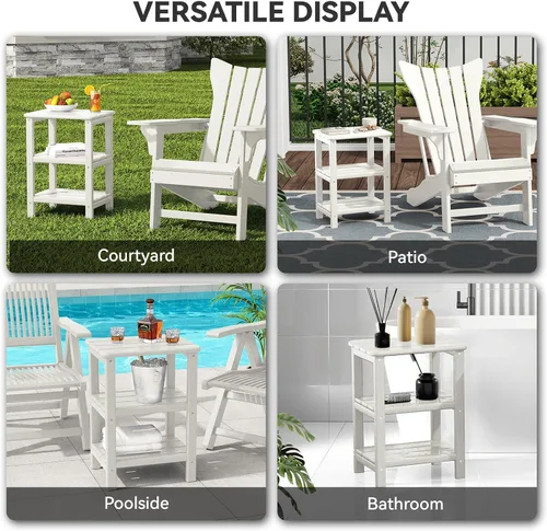 Miniatura 6 de Mesa auxiliar Adirondack de 3 niveles para exteriores, mesa auxiliar de polietileno de alta densidad para patio, mesas rectangulares para patio