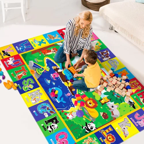 Miniatura 2 de Tapete de juego para bebé para piso, tapete para gatear bebé, superficie suave, tapete de juego para bebés, no tóxico, plegable, antideslizante, ABC