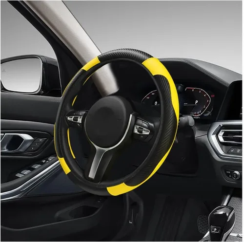 Miniatura 18 de DXNQ Funda para volante de automóvil, 15 pulgadas de fibra de carbono con costuras de piel, protector de volante de color, antideslizante, elástica