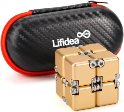 Miniatura 9 de Lifidea Cubo infinito de metal de aleación de aluminio (6 colores) juguete de escritorio de mano con estuche genial, cubo mágico infinito, alivia