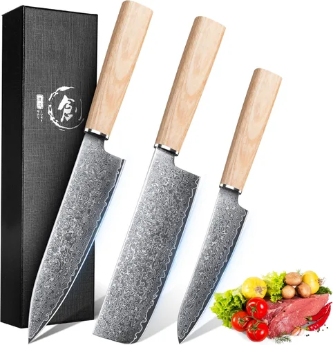 Miniatura 10 de ROCOCO Juego de 3 cuchillos de carnicero para cortar carne, cuchillo de chef serbio, cuchillo de deshuesado vikingo con fundas para cocina, BBQ al