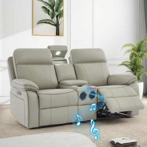 Miniatura 14 de Sofá Reclinable Eléctrico con Mesa Plegable, Sofá Reclinable Eléctrico de Cuero Transpirable, Sofá Reclinable Loveseat Eléctrico con Gris