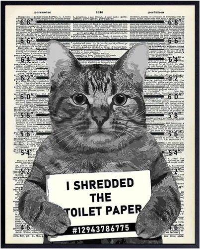 Decoración de pared de gato culpable – Arte de pared de gato – Arte de diccionario – Póster humorístico de 8 x 10 pulgadas, imagen Mugshot o
