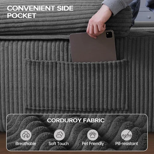 Miniatura 8 de DURASPACE Sofá Seccional Modular en Forma de U de 126.2'', Sofá Convertible de 4 Asientos, Sofás Sin Huesos para Sala de Estar (Gris)