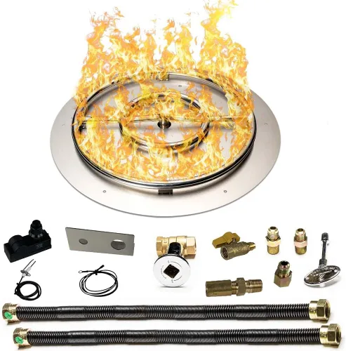 Miniatura 36 de Kit de quemador de acero inoxidable y anillo Pro con encendido por chispa para fogatas de gas natural, sartén de 36 pulgadas, anillo de quemador