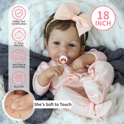 Miniatura 3 de SCOM Muñecas de Bebé Reborn Realistas - Muñecas de Bebé Recién Nacido Realistas de 18 Pulgadas Adorable Niña, Muñeca de Bebé de la Vida Real