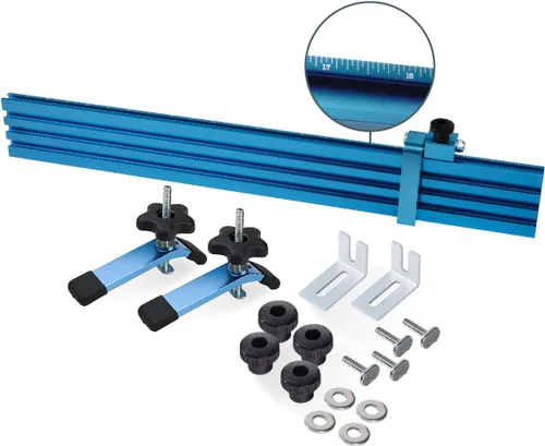 Miniatura 9 de POWERTEC Tope abatible ajustable de 1 a 3-1/2 pulgadas, tope de pista en T de base curva pendiente de patente para sierra ingletadora, sierra