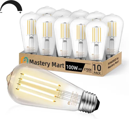 Miniatura 9 de MASTERY MART Bombilla LED de 100 W, bombillas Edison, bombillas regulables E26, 2700 K, blanco suave brillante, 9 W, 1100 lúmenes, bombilla vintage