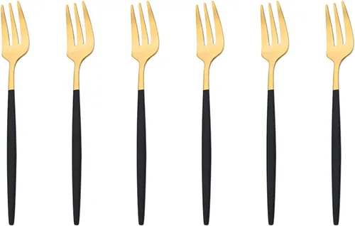 Miniatura 10 de Juego de 6 tenedores de ensalada, tenedores de postre, cubiertos de acero inoxidable 18/0 pulido de espejo de 7.48 pulgadas (negro dorado, 6 piezas)