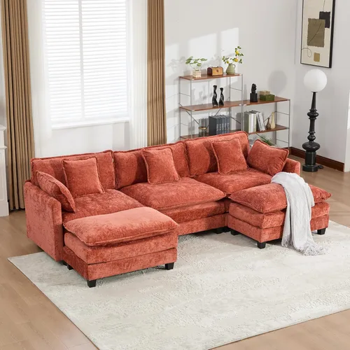 Miniatura 43 de Sofá modular negro de 111.5 pulgadas, sofás seccionales grandes de 3 plazas para sala de estar, sofá nube de tela de felpilla de gran