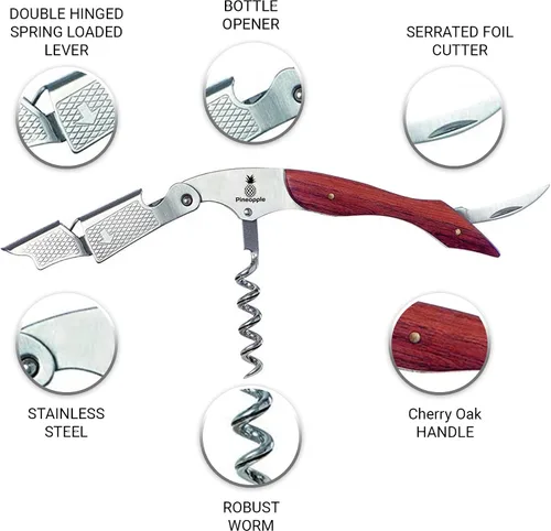 Miniatura 2 de Sacacorchos para abridor de vino – Llave profesional de doble bisagra para camareros con cortador de papel de aluminio y abridor de botellas