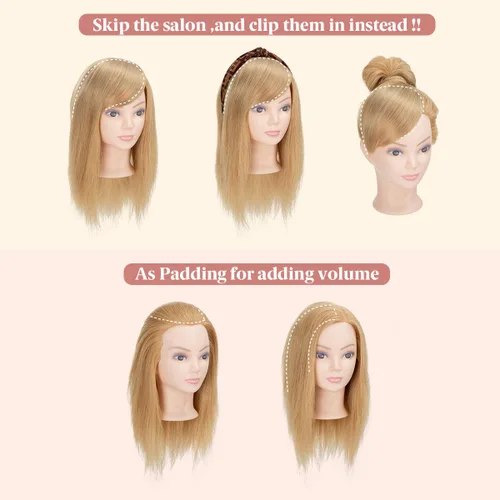 Miniatura 6 de SARLA Flequillo lateral negro marrón con clip en piezas de cabello sintético, extensión de flequillo recto para mujeres
