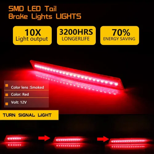 Miniatura 5 de 3 EN 1 LED Lente Roja Para 2013 2014 2015 2016 2017 Cadillac XTS Reflector de Parachoques Luces Traseras Señal de Giro Freno Luz de Stop y Lente