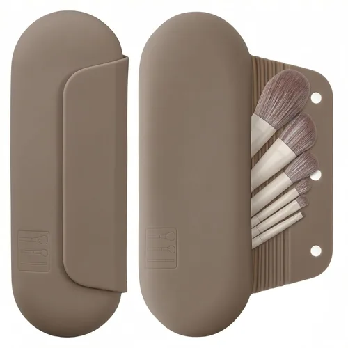 Miniatura 16 de AGIKET Soporte de silicona para brochas de maquillaje, bolsa de cosméticos de viaje: soporte suave y portátil para brochas cosméticas faciales