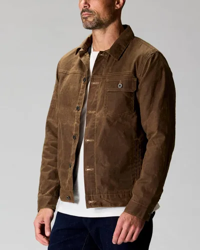 Miniatura 2 de Huckberry Flint and Tinder Chaqueta de Camionero Encerada con Forro de Franela para Hombre, Chaqueta para Hombre Resistente al Agua y a la Intemperie