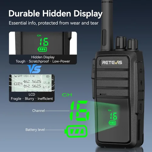 Miniatura 4 de Retevis RT21H - Radio de 2 vías de largo alcance, pantalla oculta de walkie talkies manejados por negocios, duradera y resistente, sin licencia FRS
