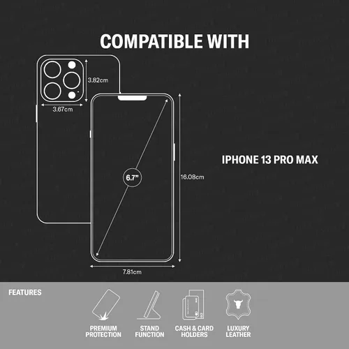 Miniatura 2 de TORRO Funda compatible con iPhone 13 Pro Max – Funda de piel premium tipo cartera con soporte y ranuras para tarjetas (negro)