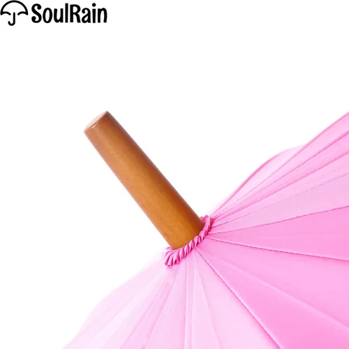 Miniatura 25 de SoulRain Paraguas de palo de 16 varillas de 48 pulgadas, apertura automática, color sólido, moderno y simple, mango de madera clásico de arco