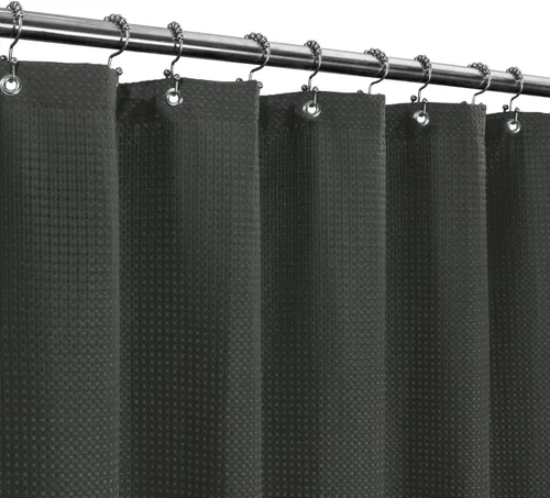 Miniatura 11 de Barossa Design Cortina de ducha blanca con tejido gofre, calidad de lujo, cortinas de ducha de tela para baño, tela con patrón de piqué, repelente