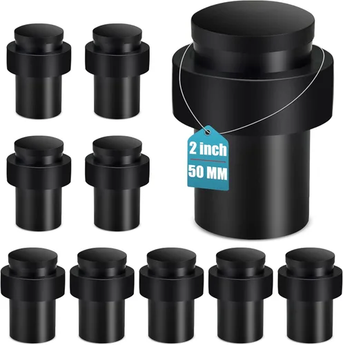 Miniatura 25 de KOLAKO Topes de puerta, topes de puerta de piso, (2 pulgadas) negro mate moderno resistente sólido pequeño cilíndrico parachoques de goma, acero