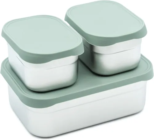 Miniatura 8 de WeeSprout Juego de fiambreras de acero inoxidable, cajas Bento anidadas para almacenamiento de alimentos de 25.4 fl oz y 7.8 fl oz, con tapa
