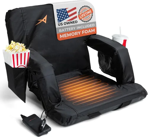 Miniatura 9 de Asientos de estadio con calefacción para gradas con respaldo – Batería USB incluida – 3 niveles de calor mejorados – Silla plegable – 4 bolsillos