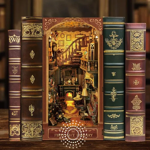 Miniatura 3 de Biblioteca Firelight Book Nook, rompecabezas de casa en miniatura DIY para decoración mágica del hogar, decoración de estantería 3D para adultos