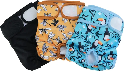 Pañales para perras, reutilizables, lavables, duraderos, absorbentes, de tela para perritos, de mariposa y tucán, talla M
