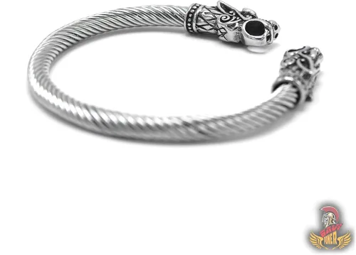 Miniatura 3 de BAVIPOWER Pulsera de acero inoxidable con cabezas de lobo nórdico Fenrir Odin Raven Dragón Serpiente de acero inoxidable fuerte Pagan Jewelry