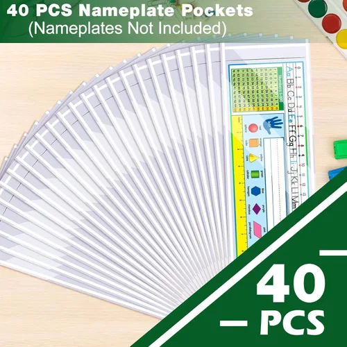 Miniatura 6 de Meetory 40 PCS Bolsillos Mejorados para Placa de Identificación, 18.5" x 4.9" Placas de Identificación de Escritorio Autoadhesivas con Bolsillo