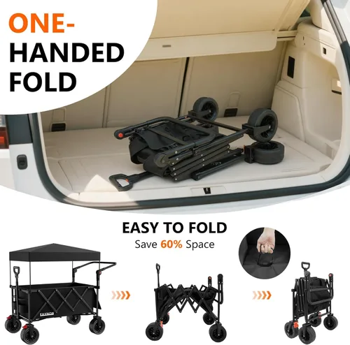 Miniatura 7 de Carro plegable 3 en 1 con capacidad de peso de 300 libras, carrito utilitario resistente de 150L con toldo extraíble, con ruedas grandes de playa