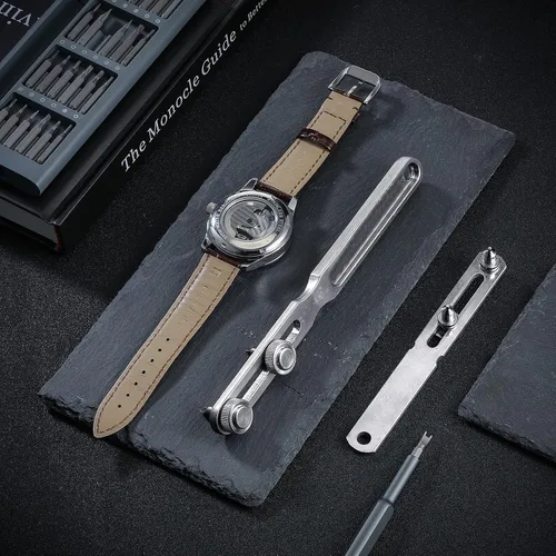 Miniatura 4 de Kit de abridor de caja trasera de reloj ajustable de acero inoxidable de 2.283 in y 1.969 in de aleación tipo llave de reloj, abridor de cubierta