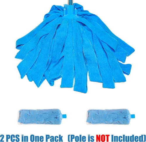 Miniatura 2 de Repuesto de trapeador de tela de microfibra azul compatible con poste de roscado estándar de 3/4 pulgadas (2)