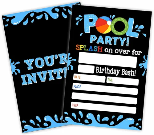 GREOXG Invitación de fiesta de cumpleaños en la piscina, tarjetas de invitación para fiesta en la piscina (20 unidades con sobres, tarjetas de