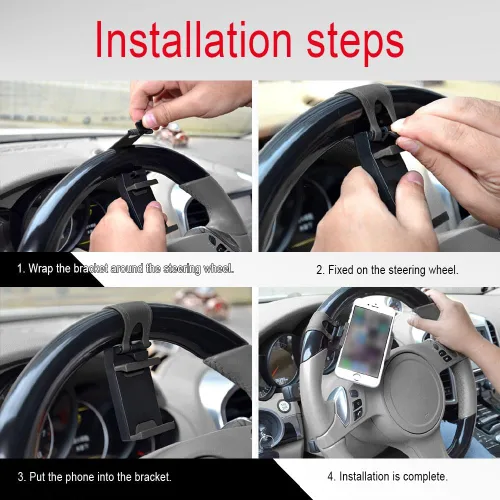 Miniatura 6 de Soporte de teléfono para volante de automóvil, clip de montaje portátil sin manos para smartphone, cuna ajustable para automóvil, soporte universal