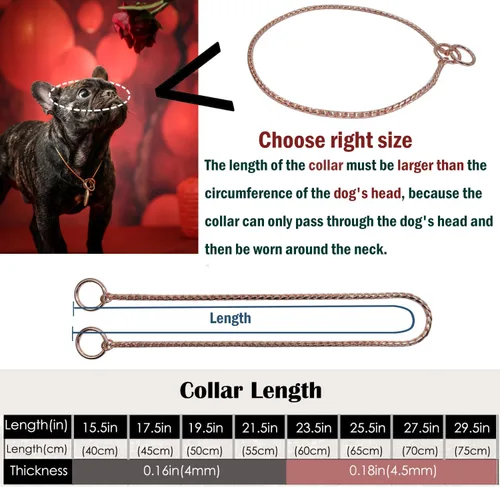 Miniatura 3 de Collar de estrangulador para perro resistente con cadena en P, collar de serpiente, antioxidante, collares de entrenamiento para perros pequeños